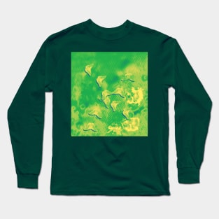 Yellow butterflies on textured green chevrons Long Sleeve T-Shirt